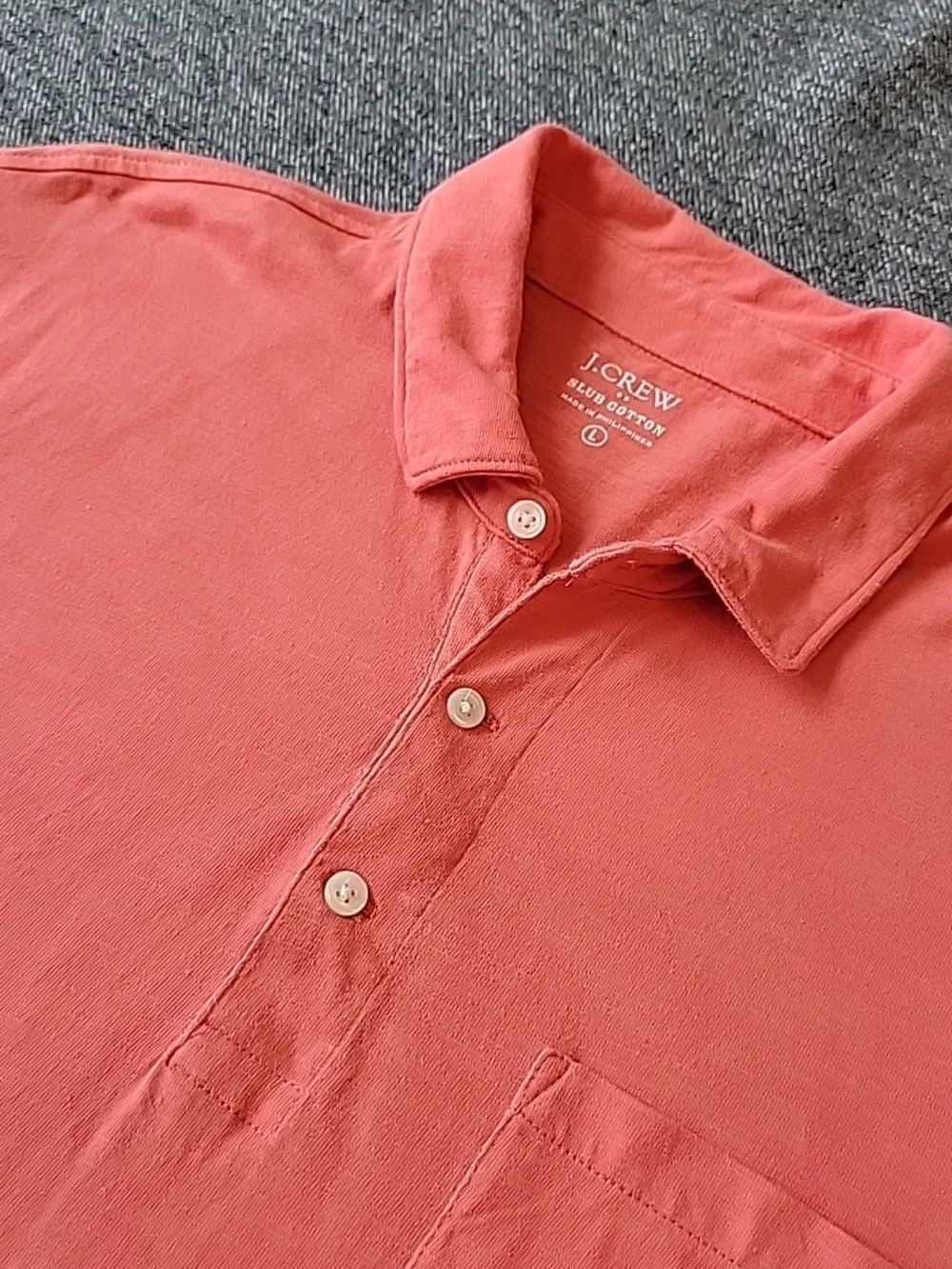 J Crew Polo Shirt Men's Large Red Slub Cotton Pocket‎ Short Sleeve Preppy